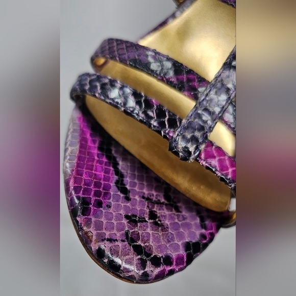 Coach Hayden Leather Violet Pink Blk Python Print Open Toe T-Strap Heels Size 7B - Picture 5 of 16